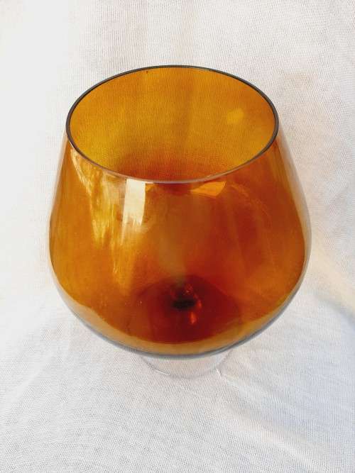 Large amber glass vase - bowl shape - 23cm high, 19cm wide