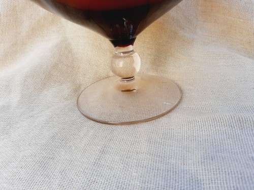 Large amber glass vase - bowl shape - 23cm high, 19cm wide