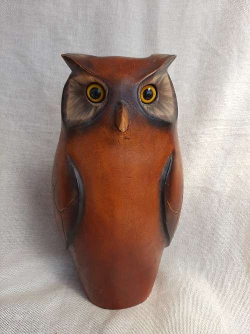 Feathers of Knysna - large wooden owl - chipped - 27cm