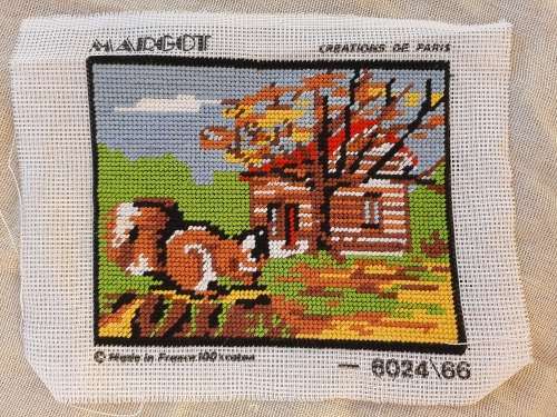 Completed tapestry of a squirrel 14cm x 18cm