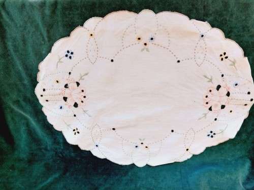White embroidered tray cloth 45 x 32cm - linen