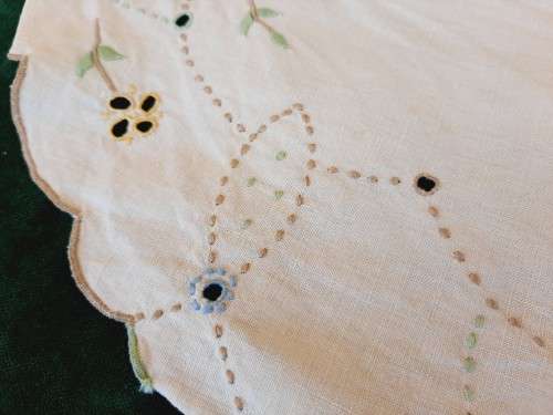White embroidered tray cloth 45 x 32cm - linen