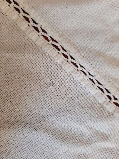 White embroidered tablecloth, damaged  (160 x 260cm)