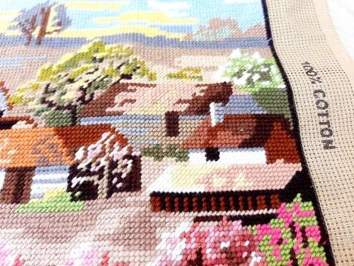 Completed tapestry of country scene 50cm x 32 cm