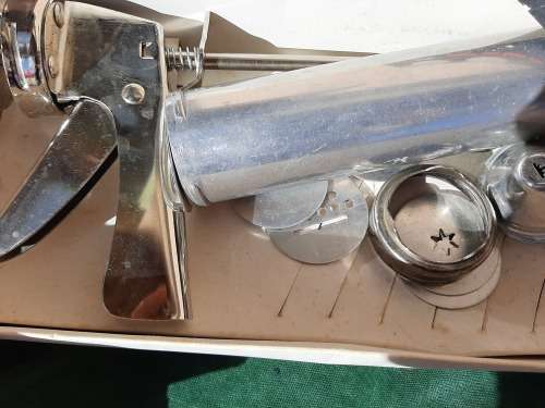 lot of retro kitchenalia - biscuit gun, cheese mice and cream horn molds