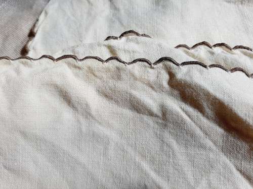 Set of 6 linen napkins - with brown embroidery - small marks  24 x 24cm