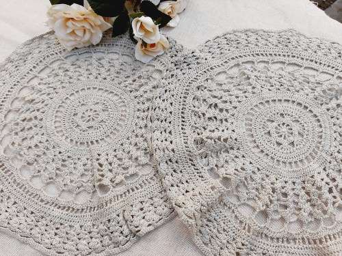 2 grey crocheted doilies - large - 40cm