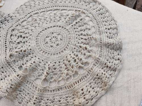 2 grey crocheted doilies - large - 40cm