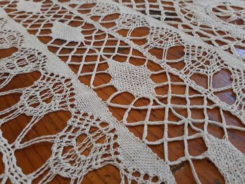 Vintage, handmade lace tablecloth- white 210 x 132 cm