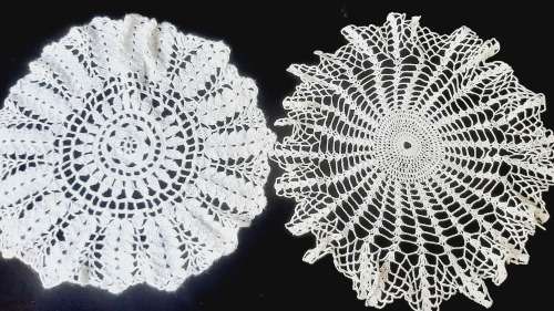 Two large round doilies - white - 37 and 35cm