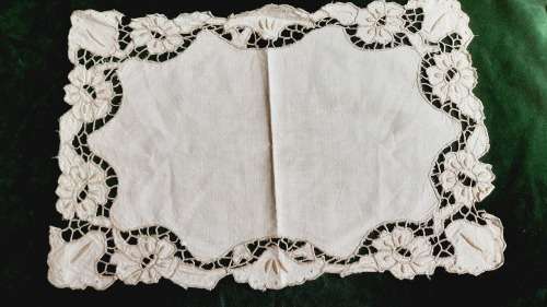 Linen embroidered tray cloth - 39 x 26cm