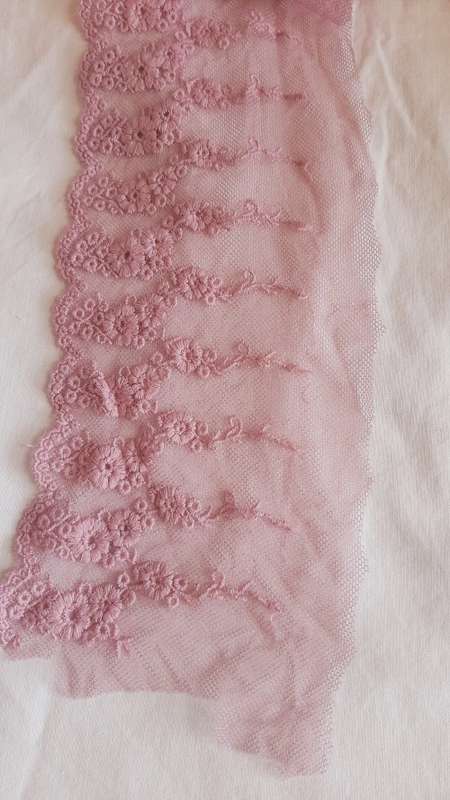 Wide netting vintage lace trim  - dusky pink-   price is per metre -