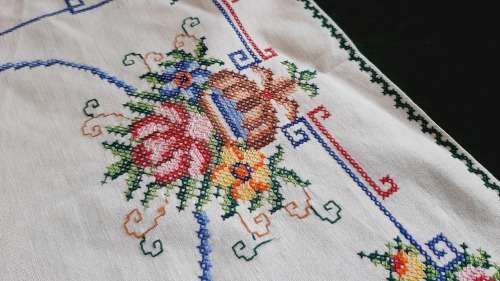 Cross stitch cotton tray cloth -  51 x 29 cm