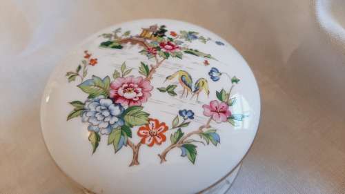Crown Staffordshire china- lidded trinket box- Pagoda  - 9cm high, 9cm wide