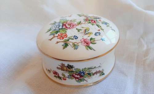 Crown Staffordshire china- lidded trinket box- Pagoda  - 9cm high, 9cm wide