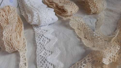 Cotton lace remanants  - cream and white - about 10m in total