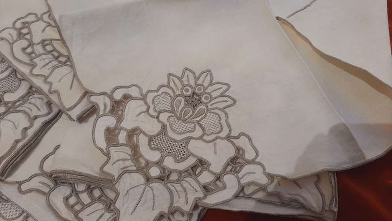 Set of 6 linen napkins 40 x 40cm - grey embroidery
