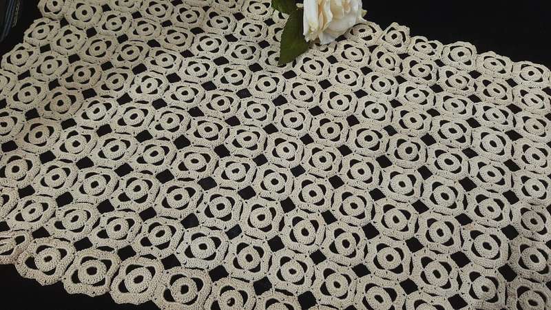 Crochet runner - ecru colour-  74 x 34 cm