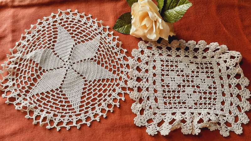 Two small doilies - beige - 23cm diameter and 16 and 20 cm