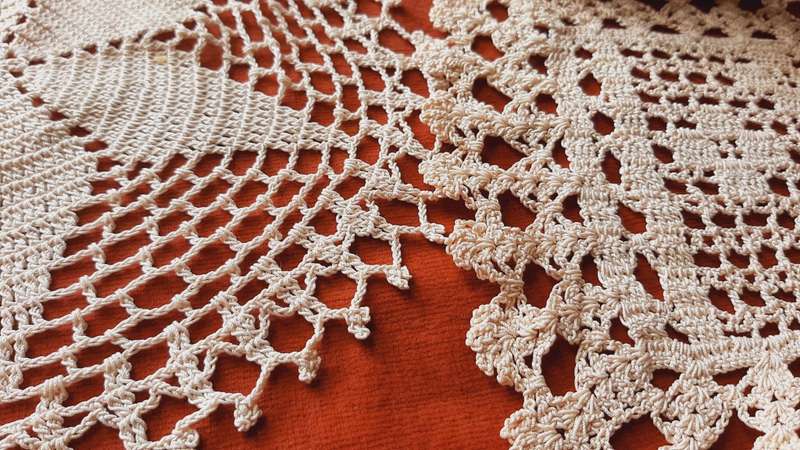 Two small doilies - beige - 23cm diameter and 16 and 20 cm