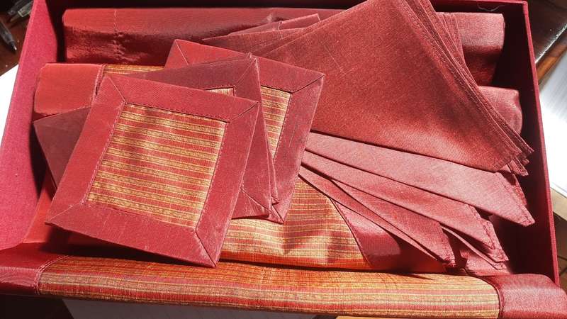 Silk runner, place mats and napkins set made in Cambodia