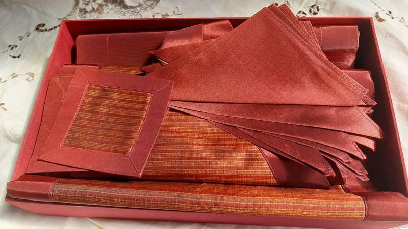 Silk runner, place mats and napkins set made in Cambodia