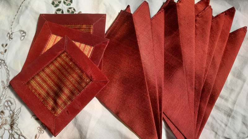 Silk runner, place mats and napkins set made in Cambodia