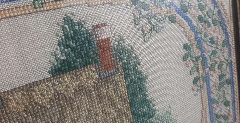 Beautiful cross stitch sampler - framed behind glass 45 x 31 cm