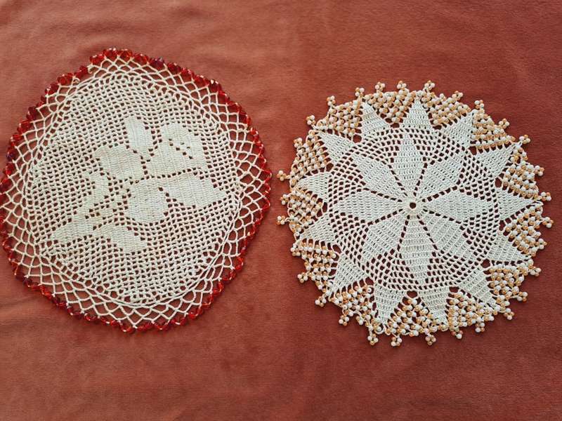 Two vintage beaded doilies - 19cm diameter