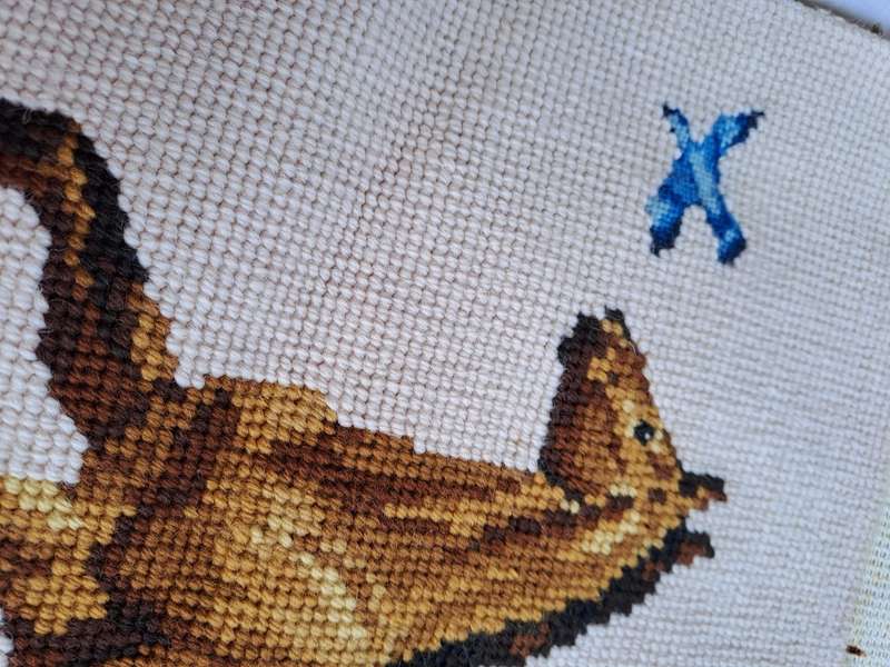 Completed tapestry of a foal 34 x 30cm