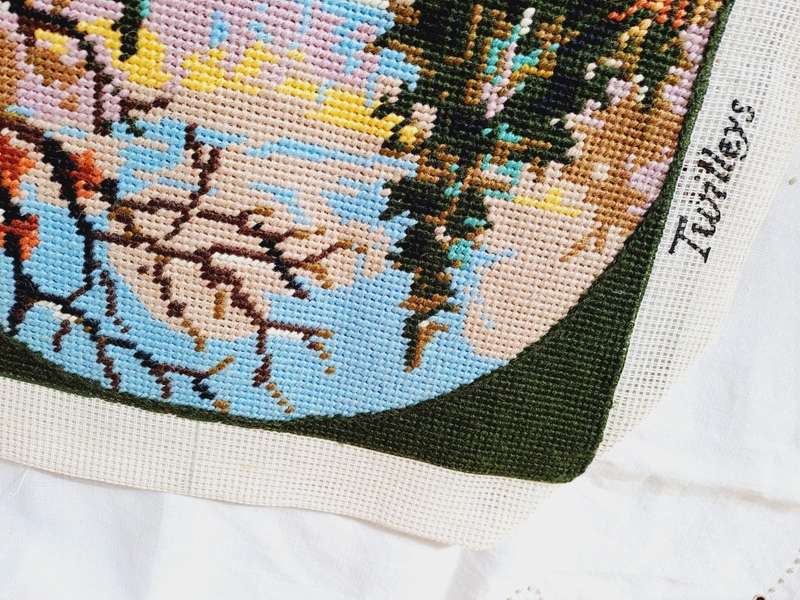 Completed tapestry of a winter scene 30 x 30 cm