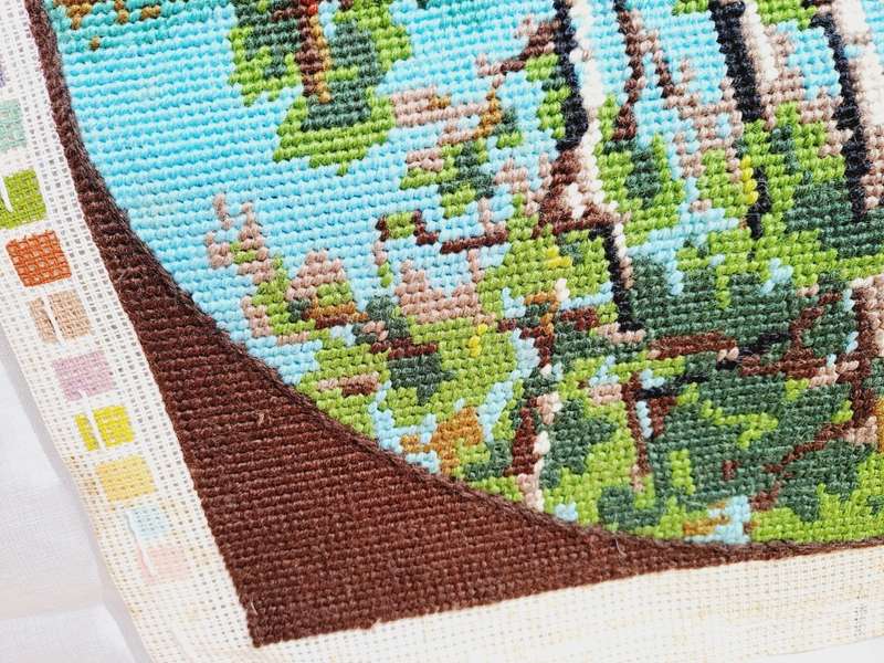 Completed tapestry of a spring scene 30 x 30 cm