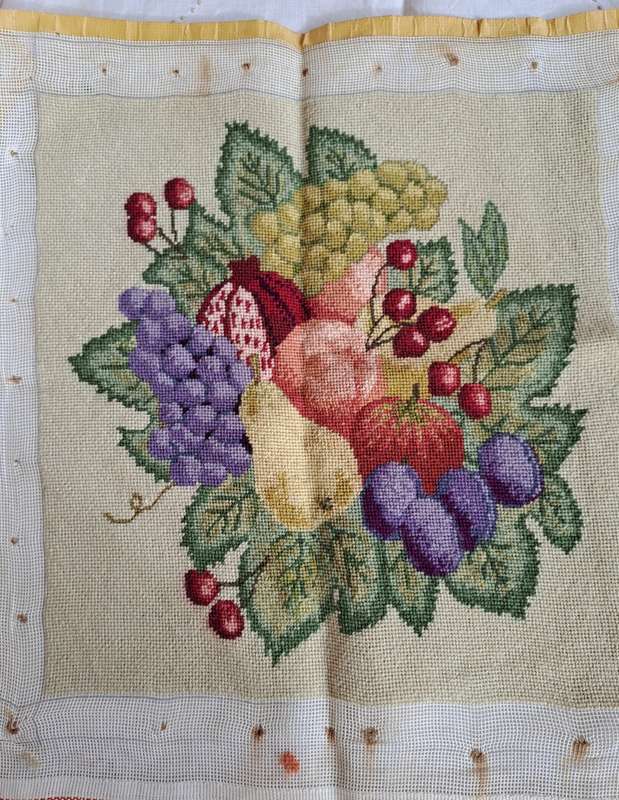 Completed tapestry of fruit 34 x 34 cm