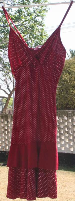 Polka dot dress - maroon - short dress/long top - best fit size 10/12