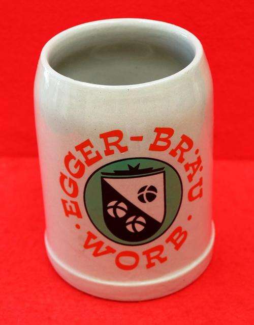 Tankard with `Egger-Brau Worb` written on it
