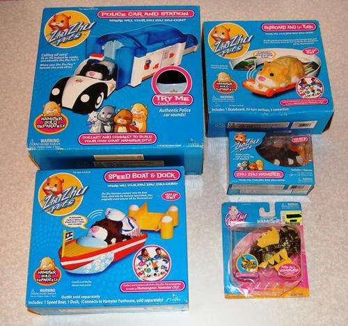 Zhu Zhu Hamster + Dragon outfit+ Skateboard and U-turn + Speed Boat and Dock + Police car & Station