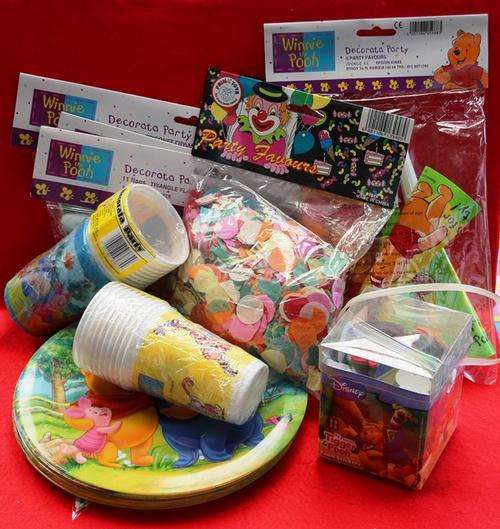 Winnie the Pooh Party Bundle - whistles, flags, plates cups etc