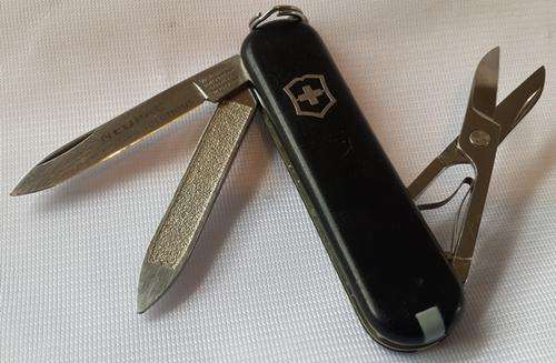 Victorinox Swiss Army Knife - Classic Black scales With Logo on Blade