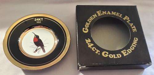 Golden Enamel Plate Bird Collection 10 cm Dia