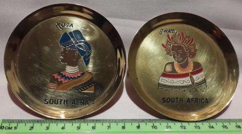 Two Brass Coasters with Xosa and Swasi Heads