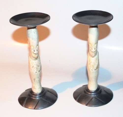 African Candle Stands - bone and pewter