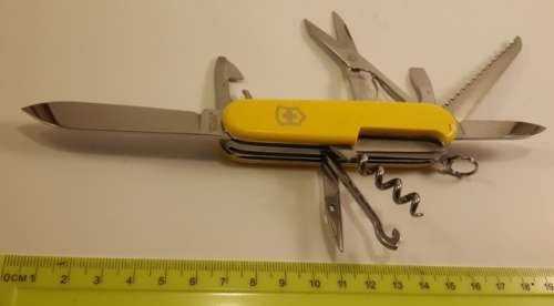 Victorinox Swiss Army knife (Huntsman) with Logo Yellow Scales with SAM and WIWA Logo