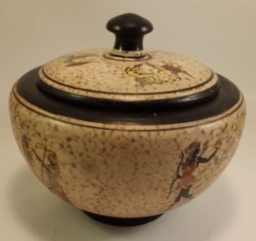 Bowl with lid Pottery painted possibly Greece Marked Neros A11