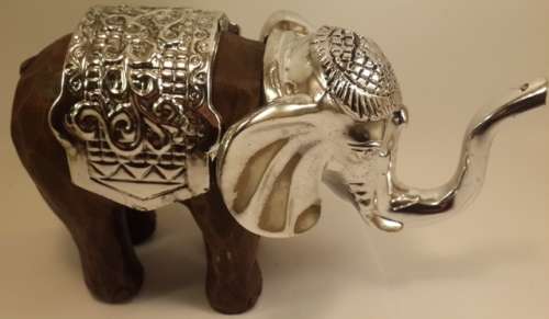 Elephant wooden with silver coloured decoration