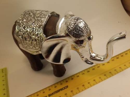 Elephant wooden with silver coloured decoration