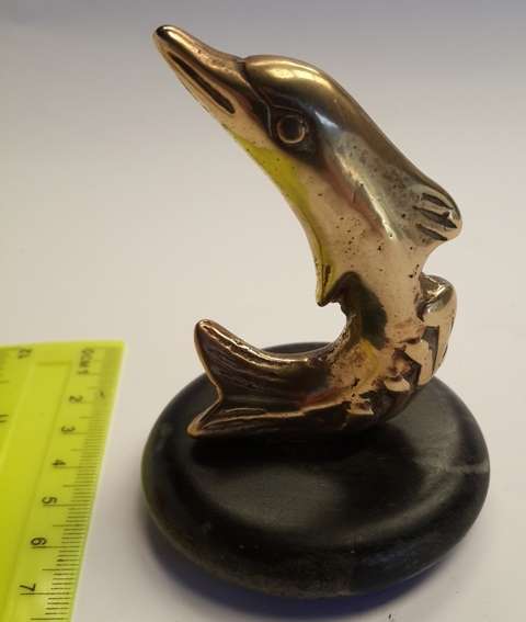 Collectable Solid Brass Dolphin on Stone Base