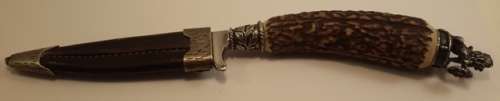Folklore knife (420 stainless steel)Stag Handle with Nickel silver (precision cast) figure cap. Lion