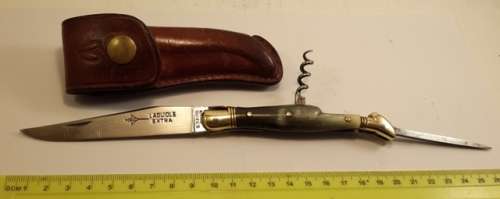 Laguiole Vintage Bone handle Knife by G David With Laguiole Leather Pouch