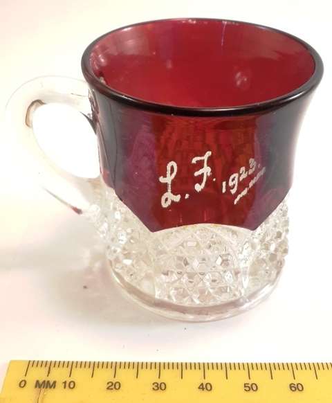 Small Vintage Glass with Handle Bottom Cut Glass Dated 1923