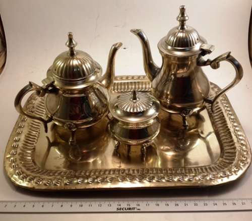 Brass Coffee and Tea set on Tray
